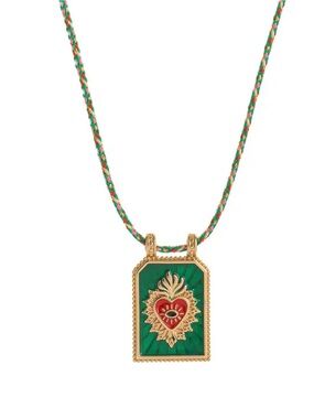 Gorgeous 18K Gold Plated Green Enamel Sacred Heart Pendant Necklace